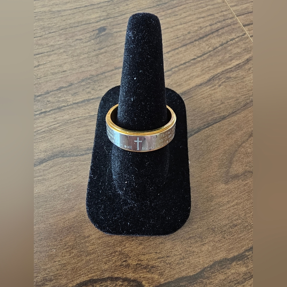 INOX Stainless Steel Lords Prayer Spinner Ring With Yellow Ion Plating Sz 12